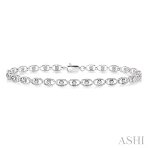 1/4 ctw Oval Shape Single Cut Diamond Link Bracelet in 10K White Gold