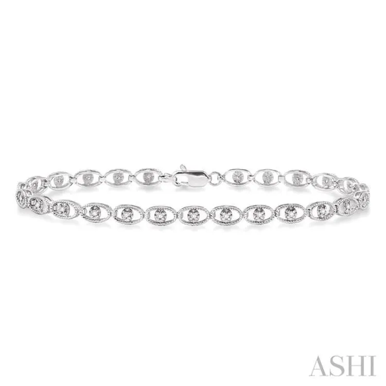 1/4 ctw Oval Shape Single Cut Diamond Link Bracelet in 10K White Gold