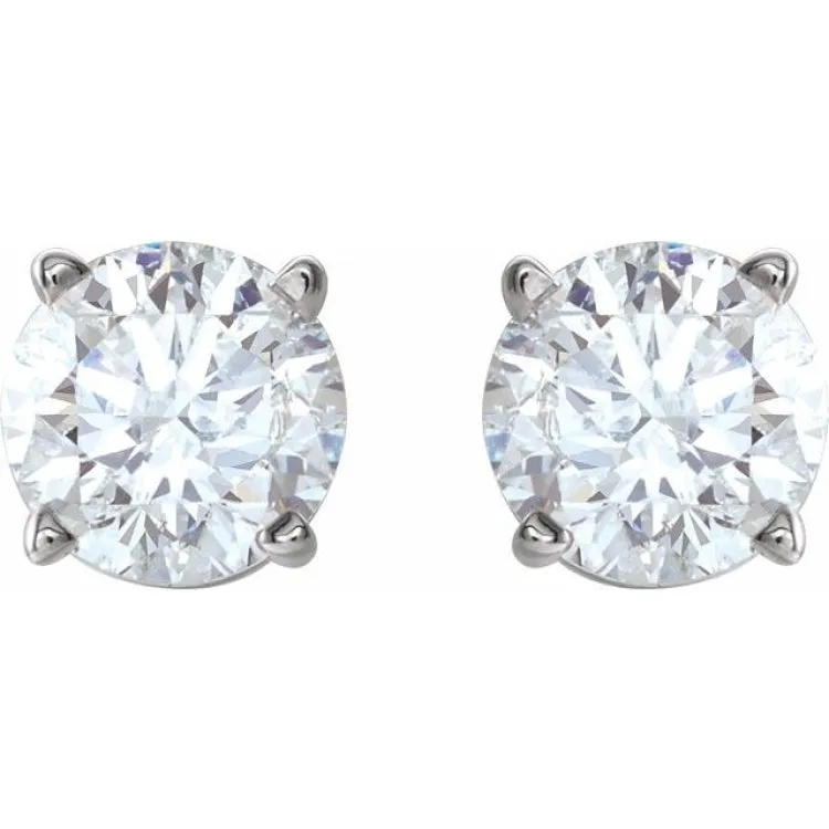 14K White 4 mm Natural White Sapphire Stud Earrings with Friction Post