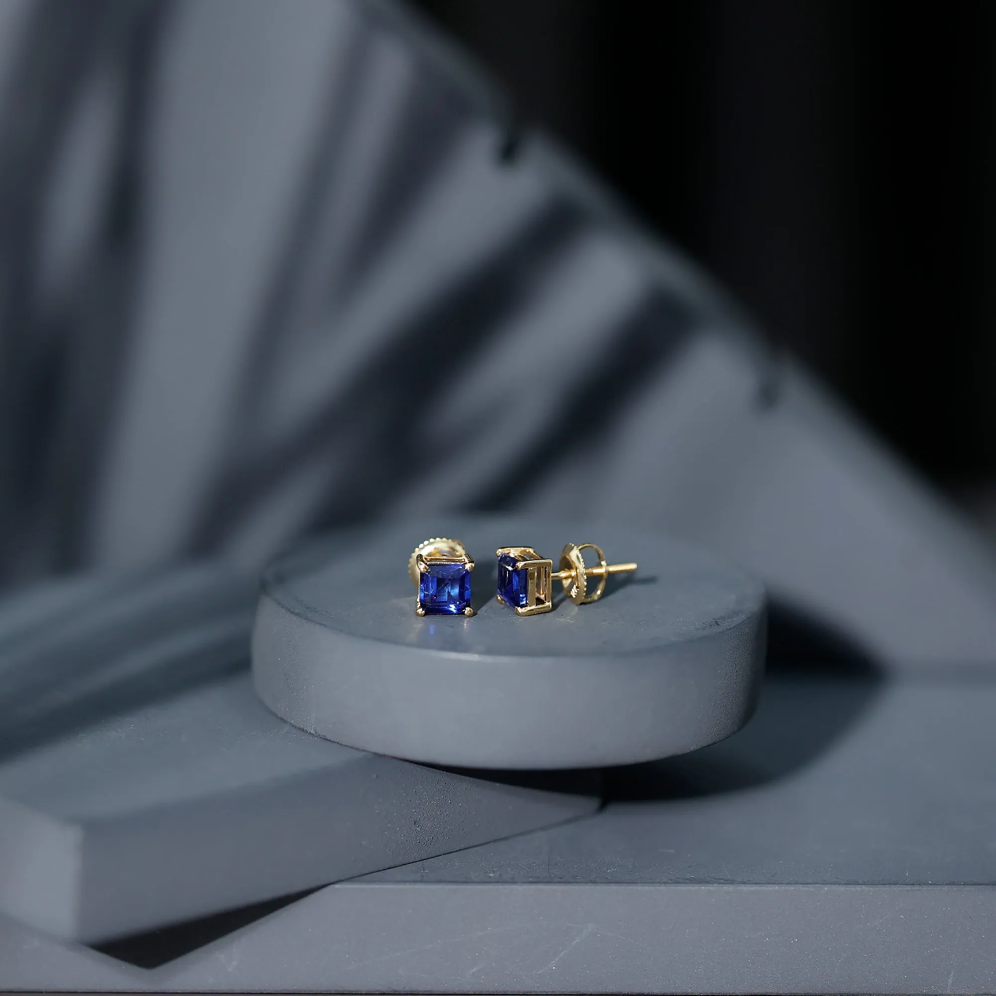 1.50 CT Princess Cut Created Blue Sapphire Solitaire Stud Earrings