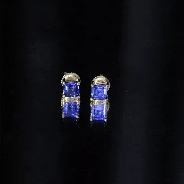 1.50 CT Princess Cut Created Blue Sapphire Solitaire Stud Earrings