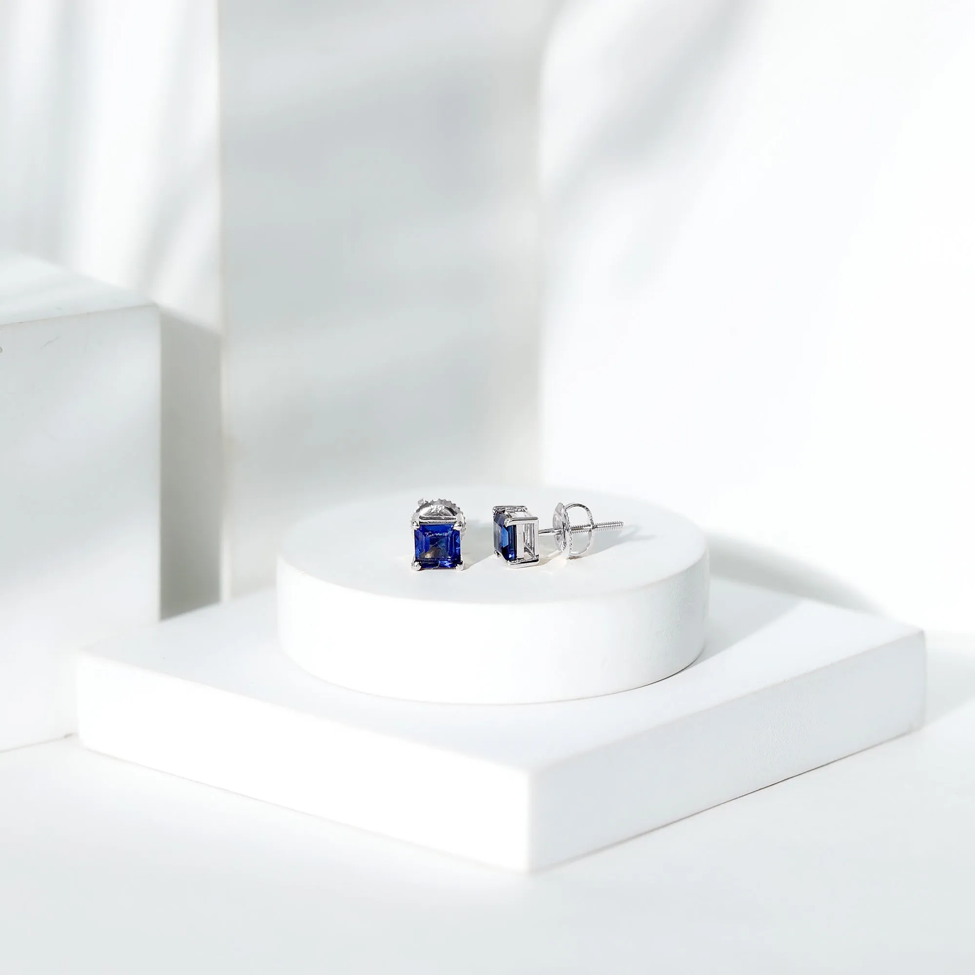 1.50 CT Princess Cut Created Blue Sapphire Solitaire Stud Earrings
