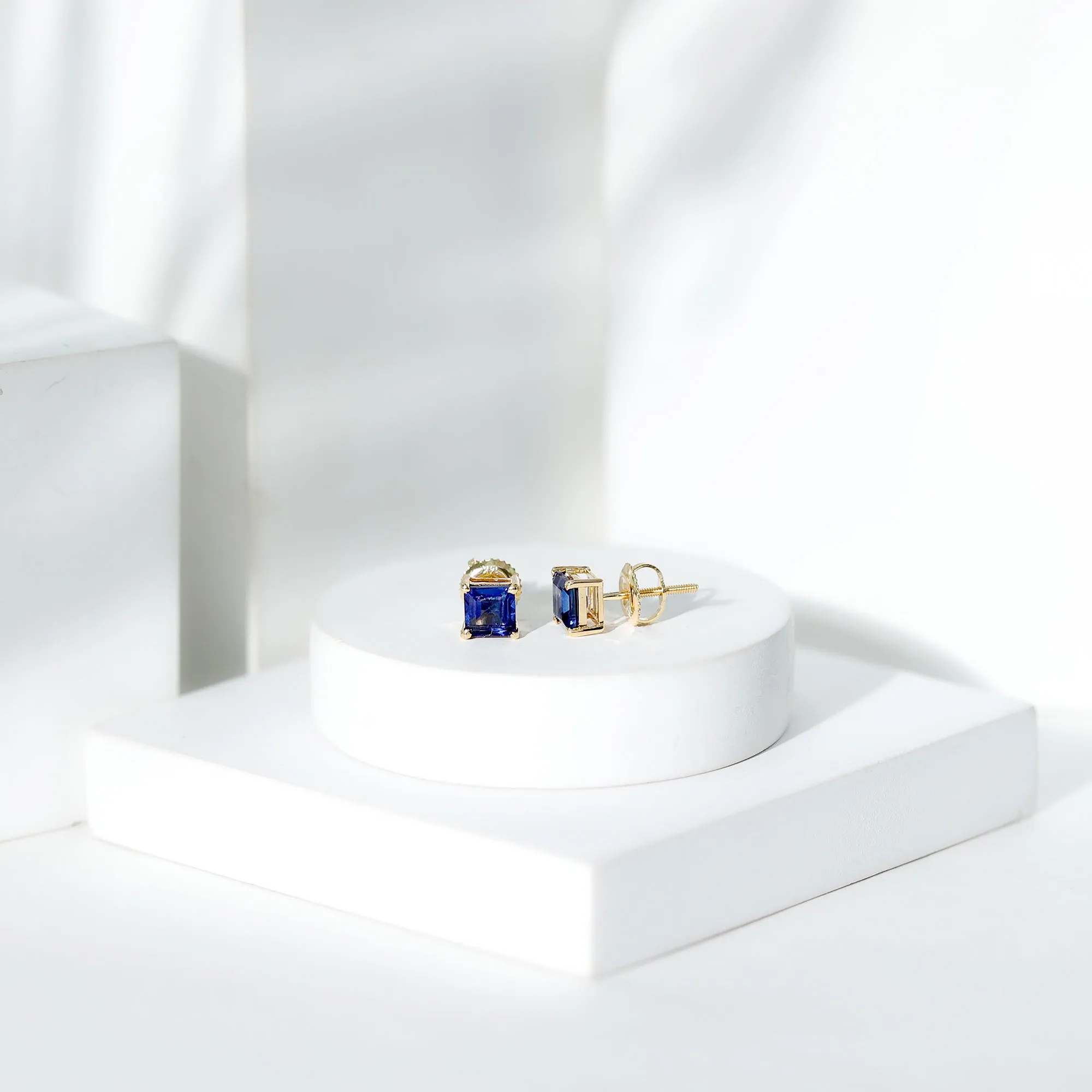 1.50 CT Princess Cut Created Blue Sapphire Solitaire Stud Earrings