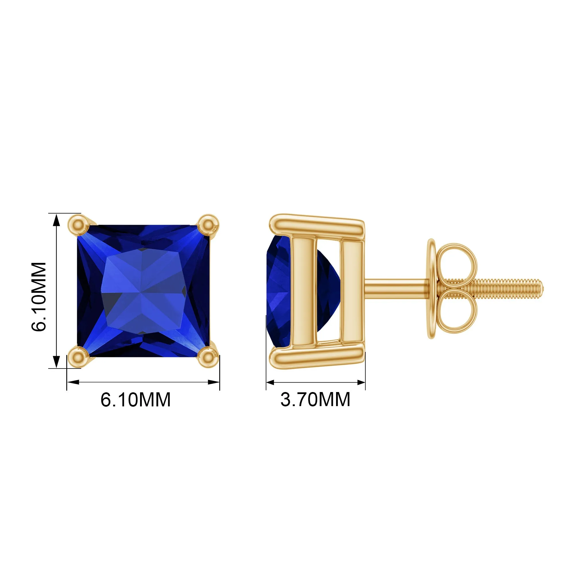 1.50 CT Princess Cut Created Blue Sapphire Solitaire Stud Earrings