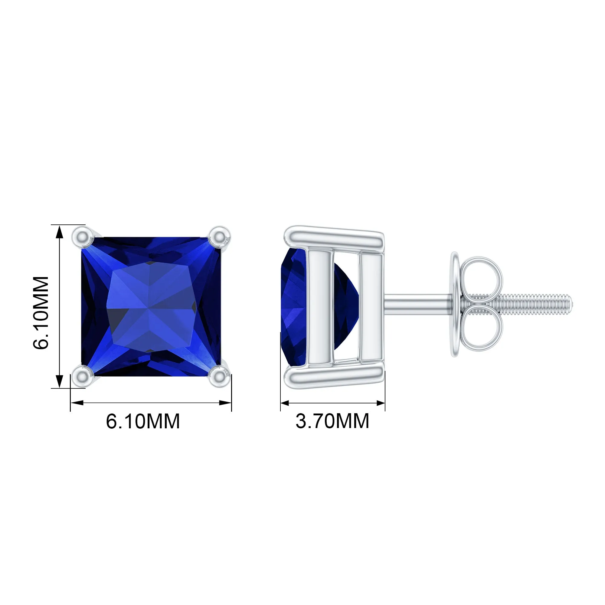 1.50 CT Princess Cut Created Blue Sapphire Solitaire Stud Earrings