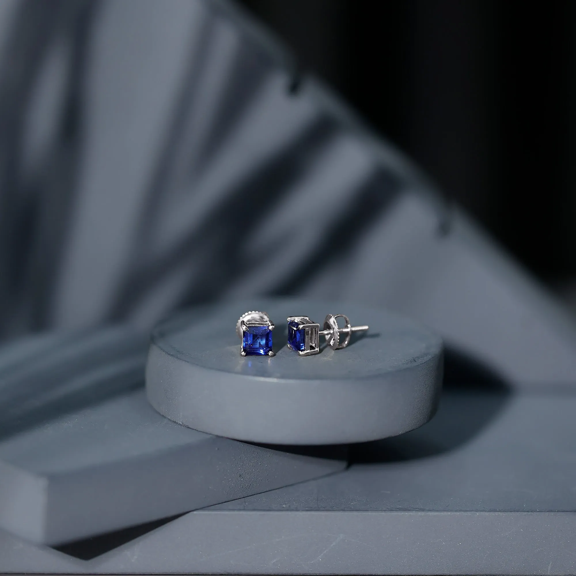 1.50 CT Princess Cut Created Blue Sapphire Solitaire Stud Earrings