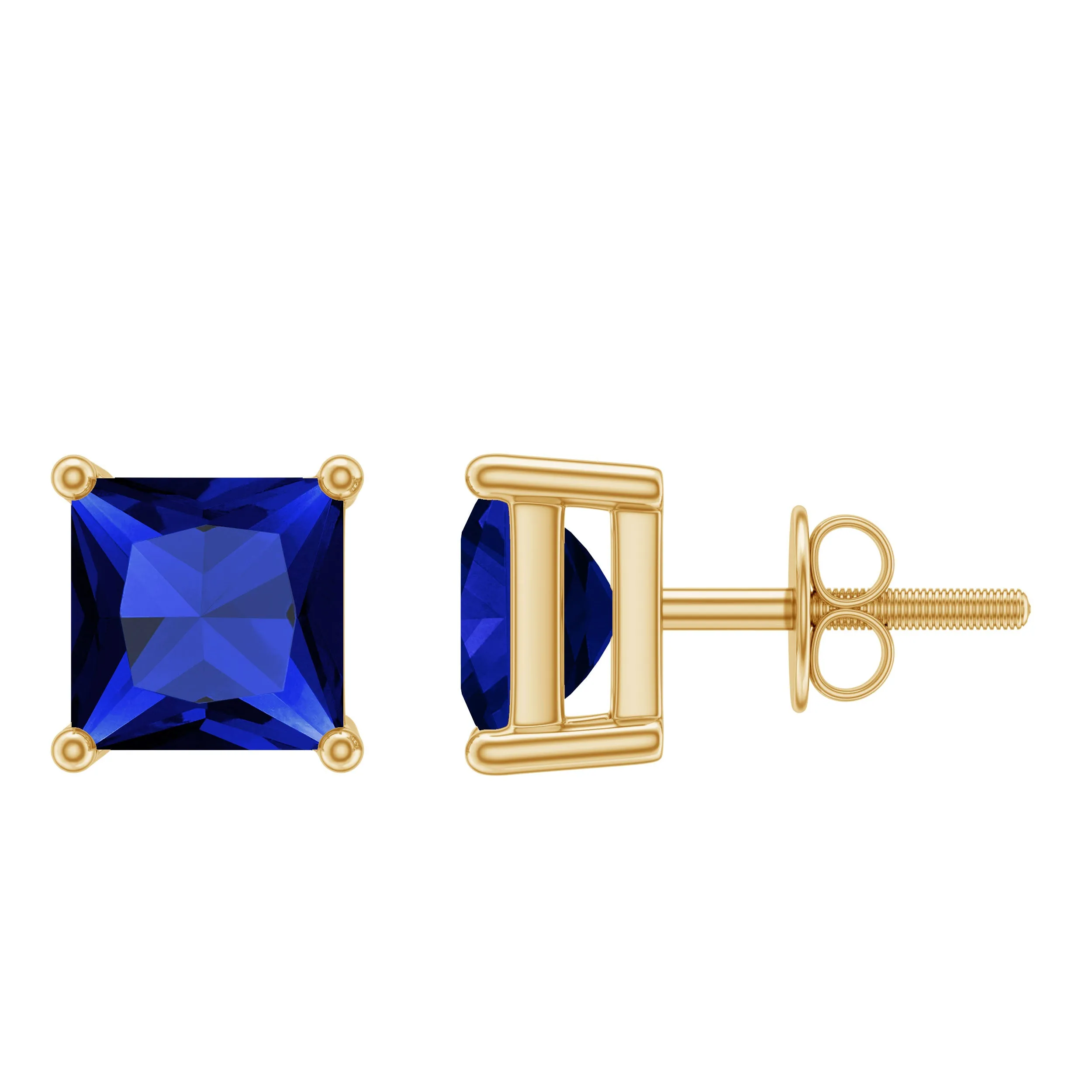 1.50 CT Princess Cut Created Blue Sapphire Solitaire Stud Earrings