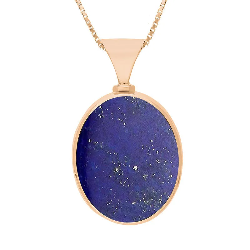 18ct Rose Gold Whitby Jet Lapis Lazuli Hallmark Double Sided Oval Necklace