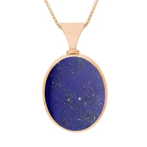 18ct Rose Gold Whitby Jet Lapis Lazuli Hallmark Double Sided Oval Necklace