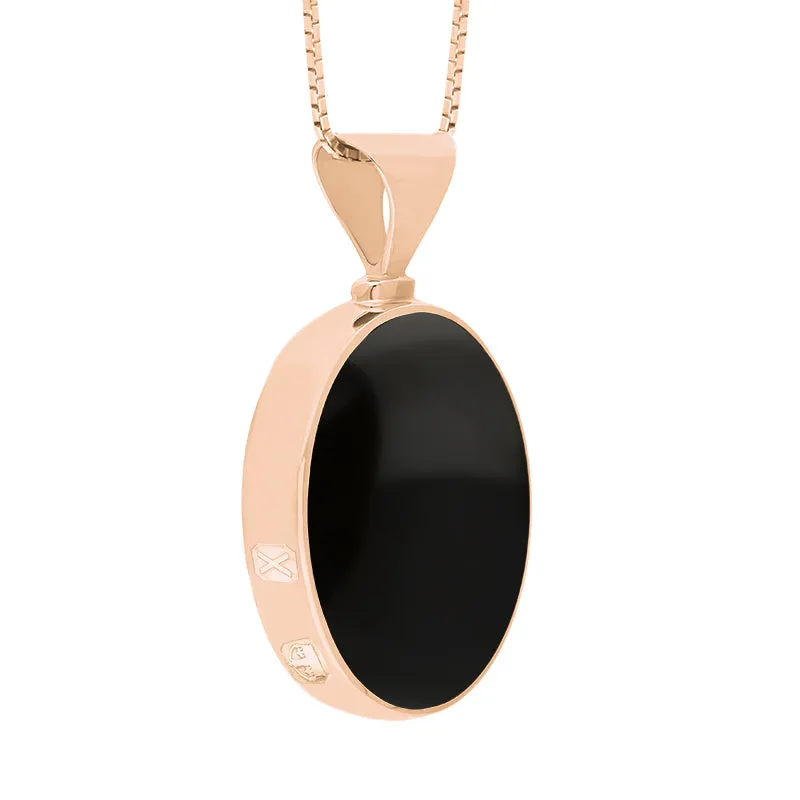 18ct Rose Gold Whitby Jet Lapis Lazuli Hallmark Double Sided Oval Necklace