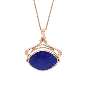 18ct Rose Gold Whitby Jet Lapis Lazuli Marquise Swivel Fob Necklace