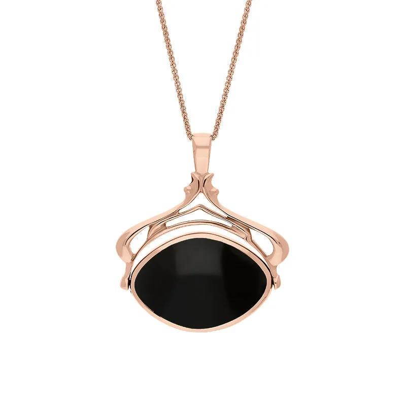 18ct Rose Gold Whitby Jet Lapis Lazuli Marquise Swivel Fob Necklace