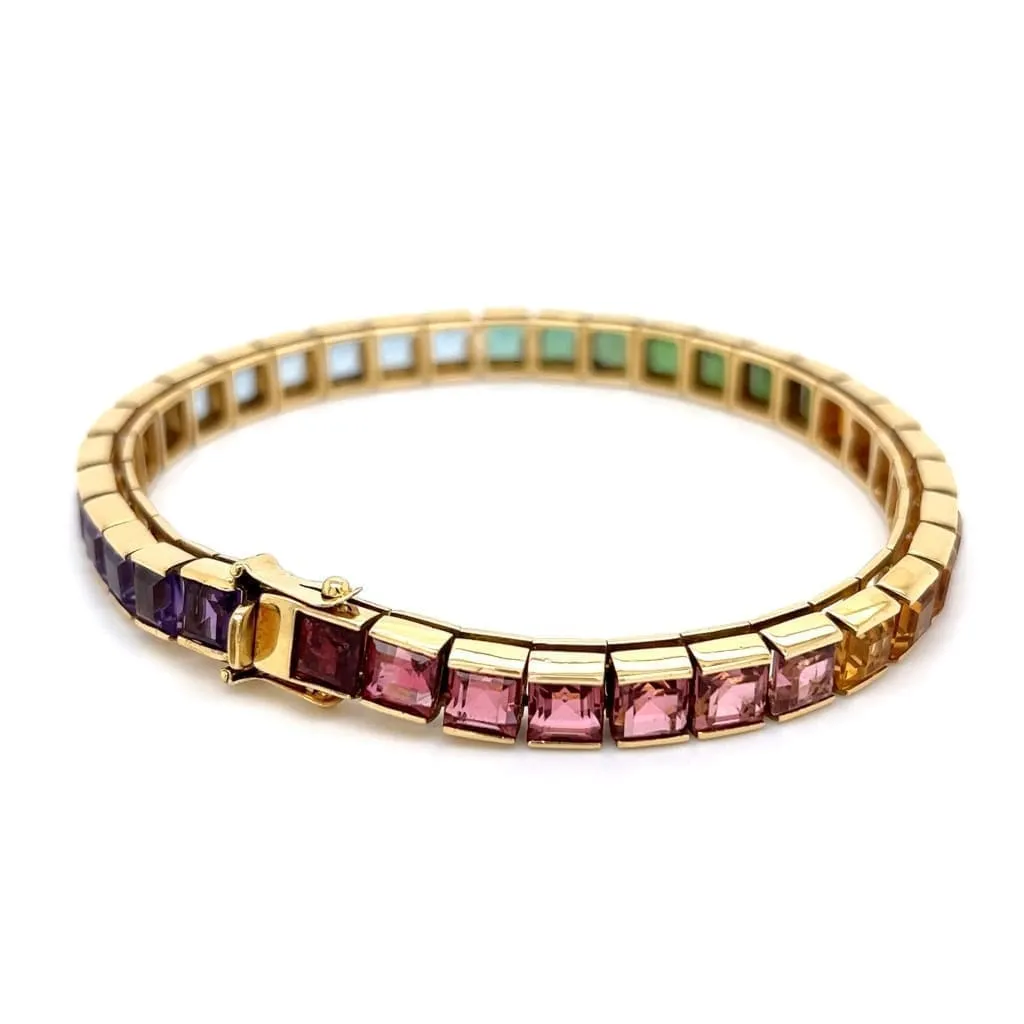 18k Yellow Gold Rainbow Gemstone Line Bracelet Regard Jewelry Austin, Texas