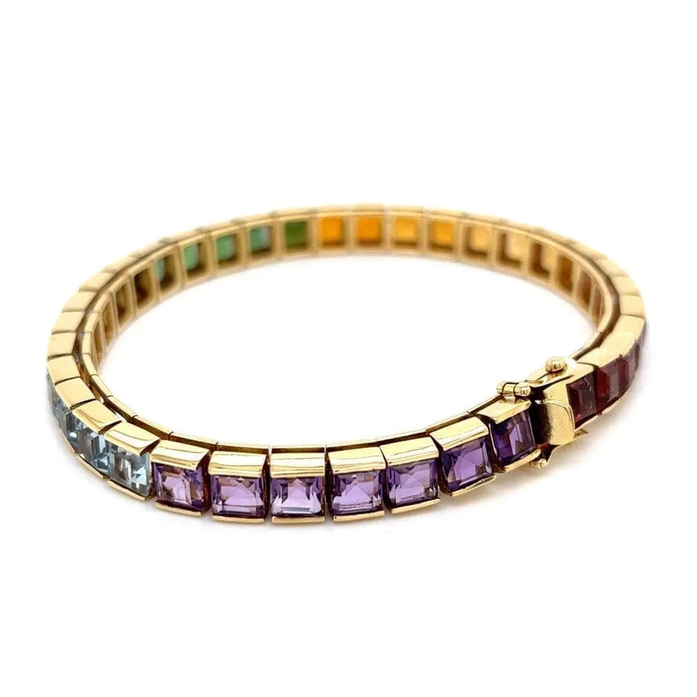 18k Yellow Gold Rainbow Gemstone Line Bracelet Regard Jewelry Austin, Texas