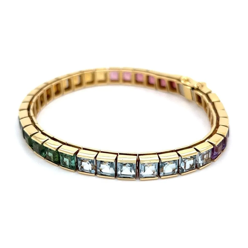 18k Yellow Gold Rainbow Gemstone Line Bracelet Regard Jewelry Austin, Texas