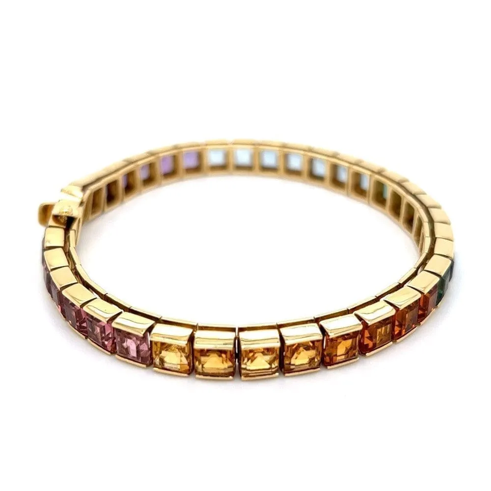 18k Yellow Gold Rainbow Gemstone Line Bracelet Regard Jewelry Austin, Texas