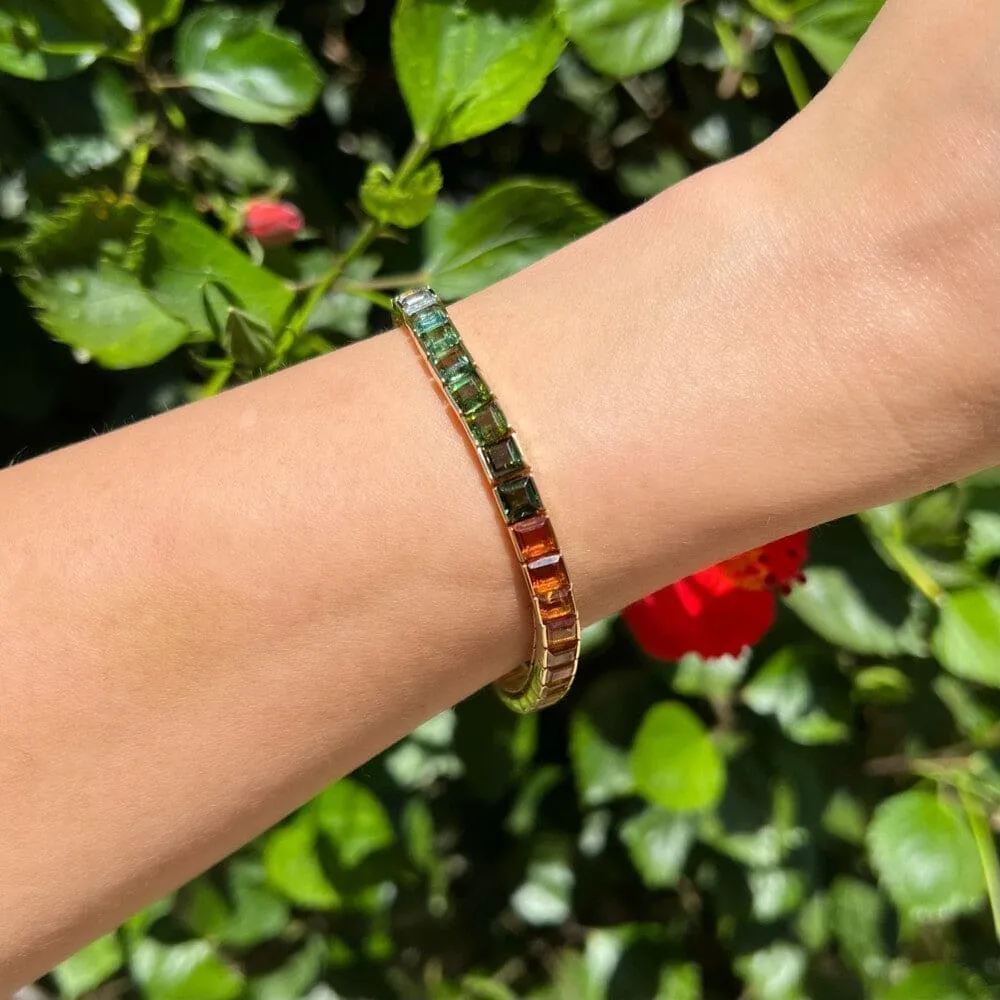 18k Yellow Gold Rainbow Gemstone Line Bracelet Regard Jewelry Austin, Texas