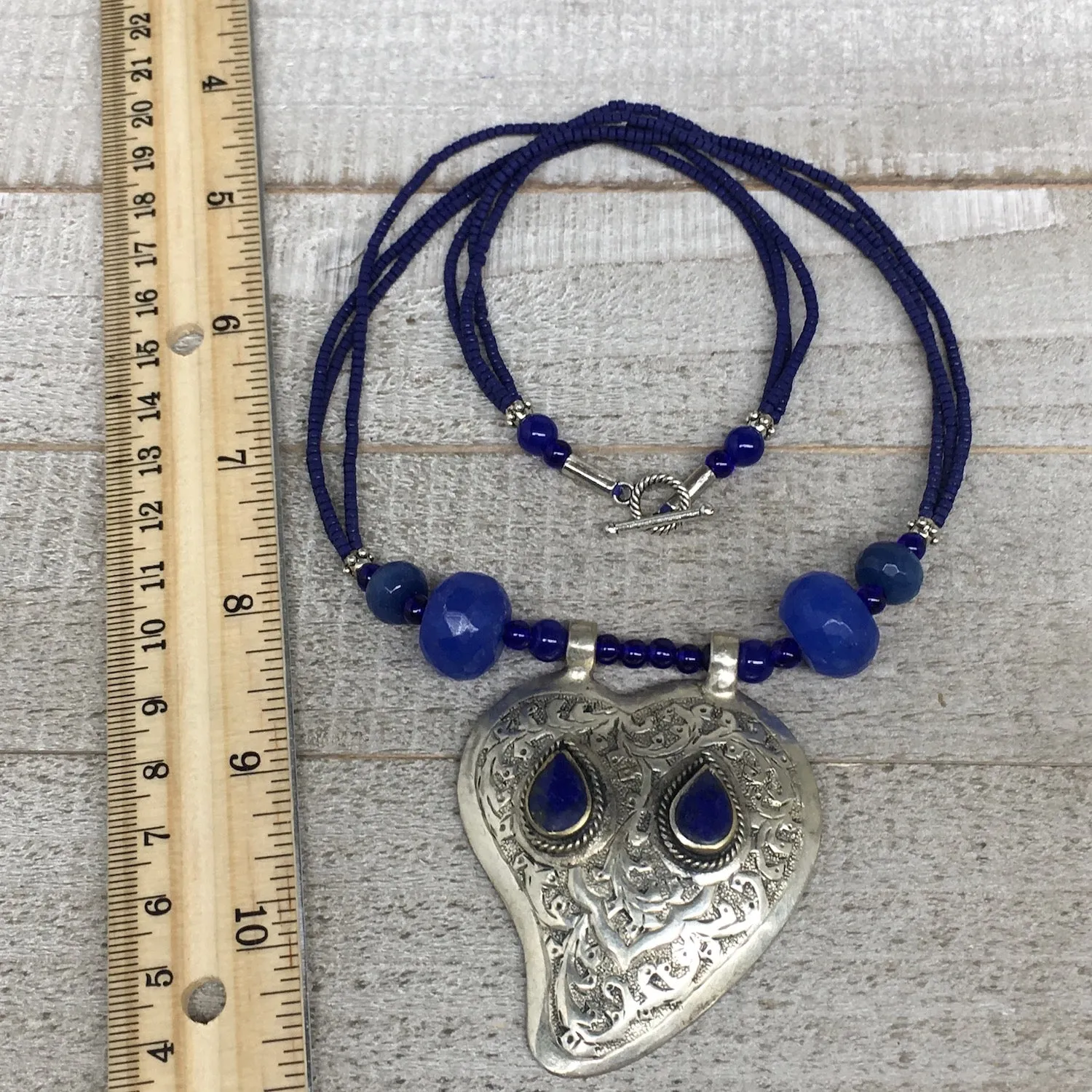 1pc,Turkmen Necklace Pendant Statement Tribal Lapis Lazuli Beaded,20-21",BN87