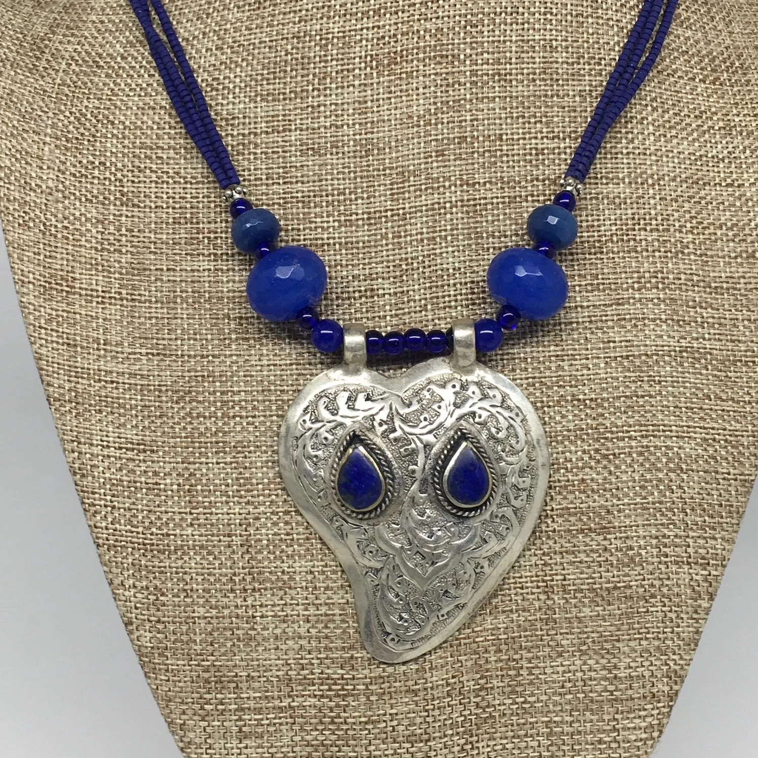 1pc,Turkmen Necklace Pendant Statement Tribal Lapis Lazuli Beaded,20-21",BN87