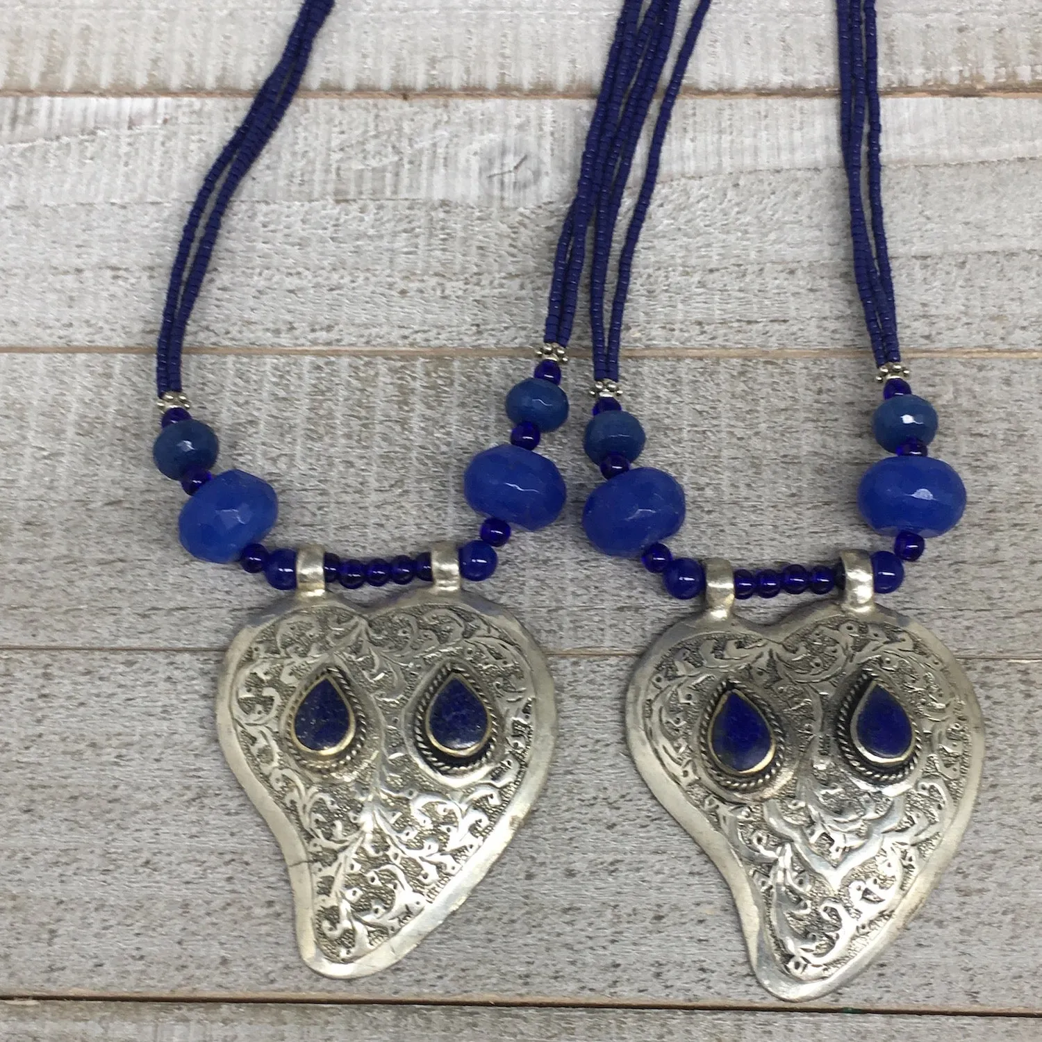 1pc,Turkmen Necklace Pendant Statement Tribal Lapis Lazuli Beaded,20-21",BN87