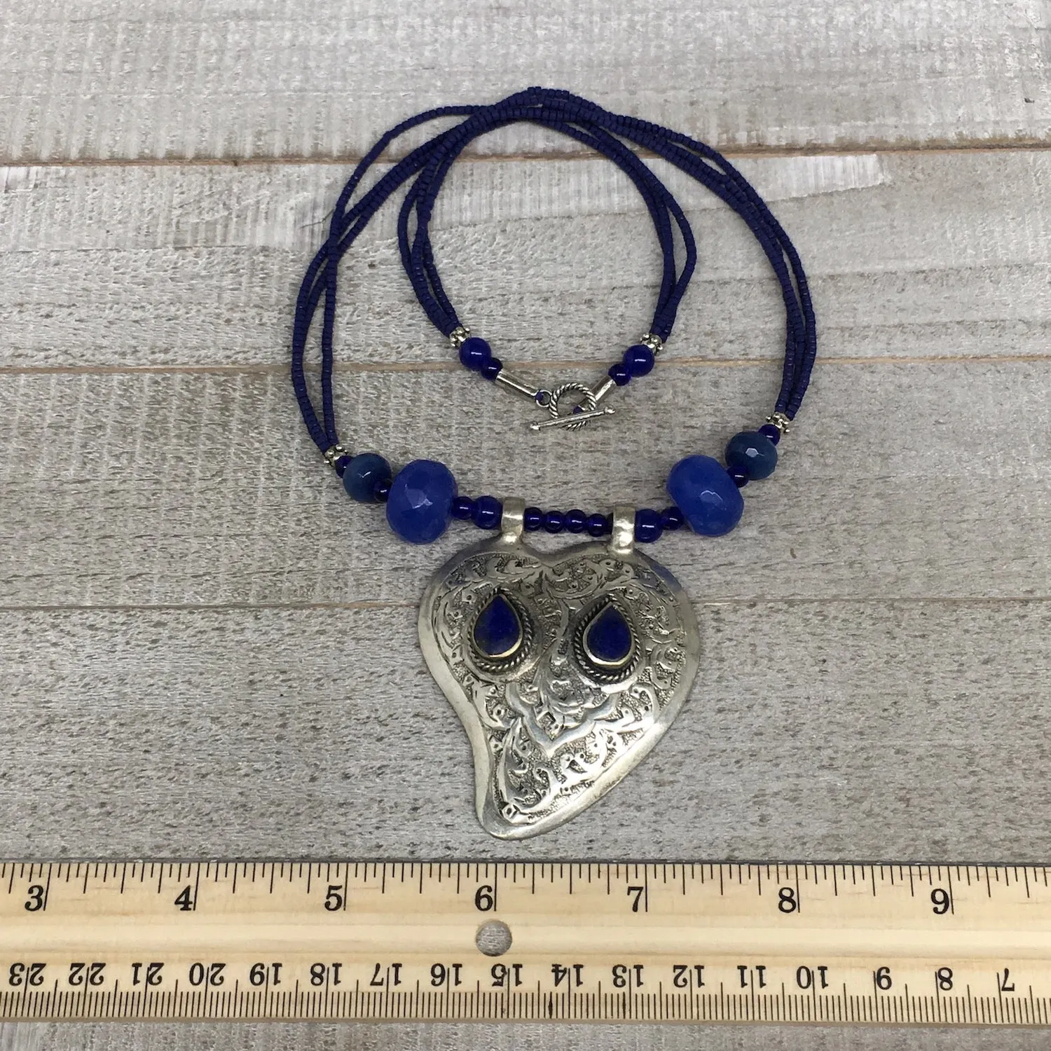 1pc,Turkmen Necklace Pendant Statement Tribal Lapis Lazuli Beaded,20-21",BN87