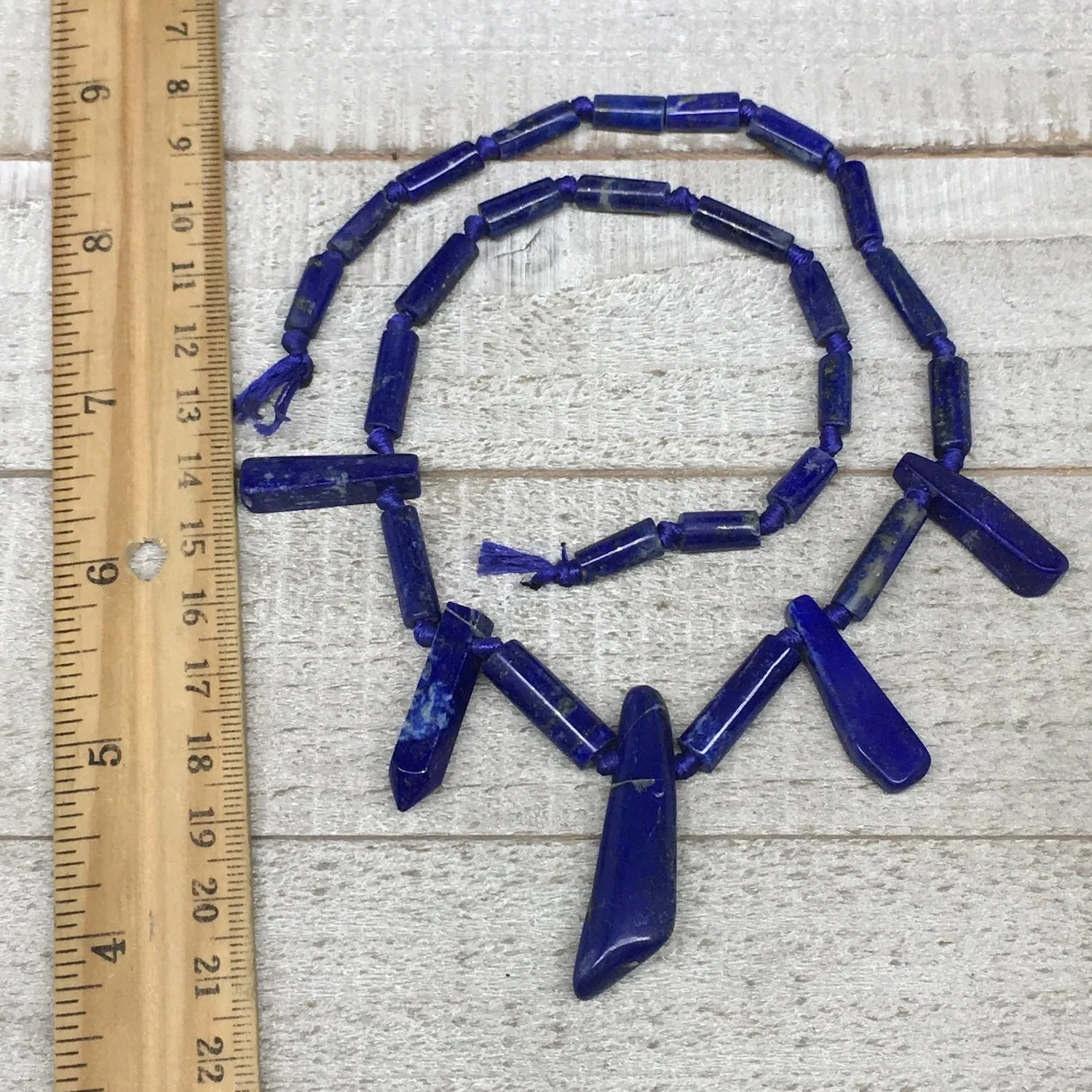 31.8g,10mm-41mm, Natural Lapis Lazuli Polished Tube Beads Strand,29 Beads,LPB280