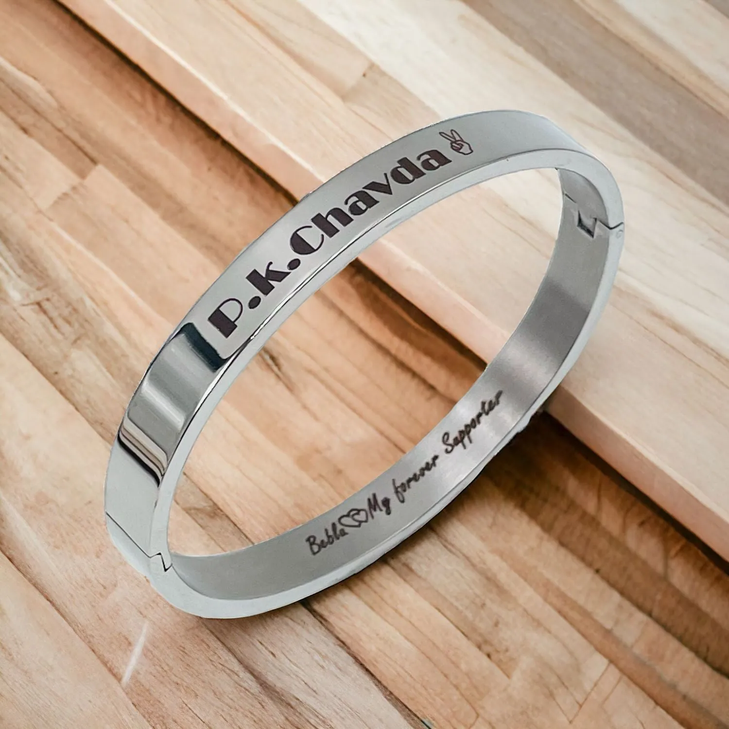 8mm Customized Personalised Laser Engraved Stainless Steel Gold Openable Bangle Cuff Kada For Men
