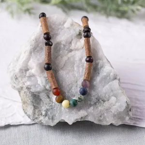 Adults | Rainbow Chakra   Raw Cherry Amber Hazelwood Necklace