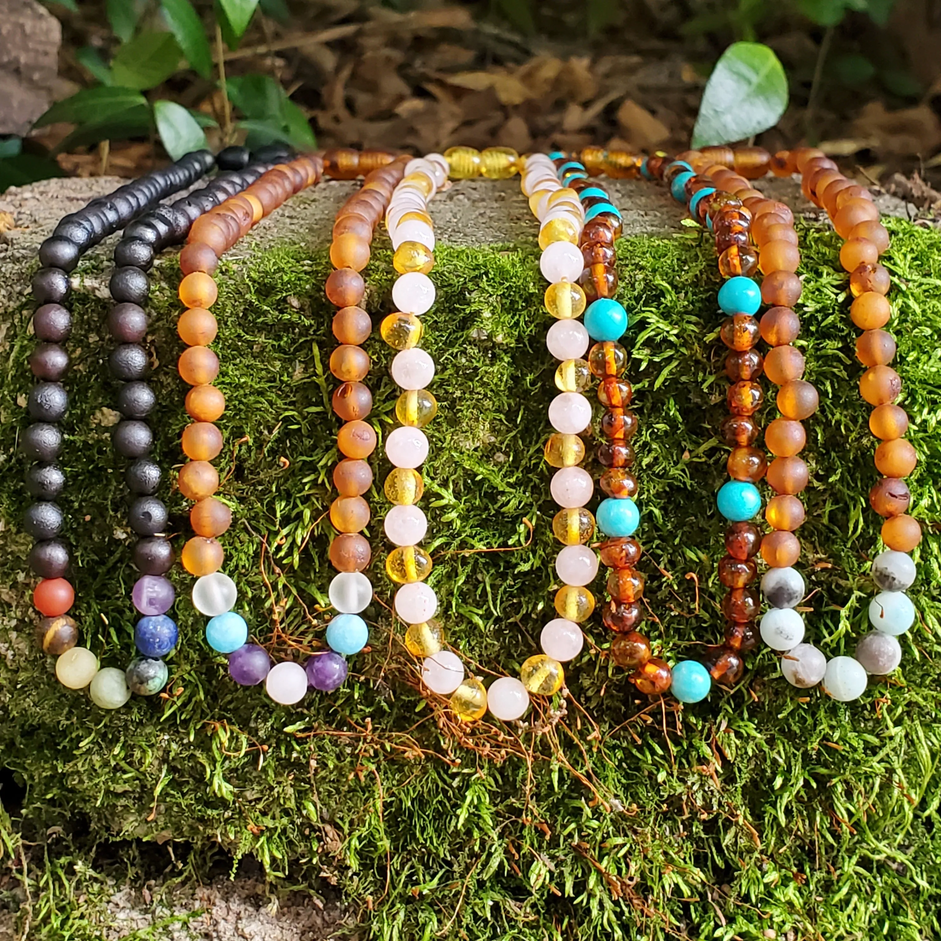 Adults | Rainbow Chakra   Raw Cherry Amber Necklace