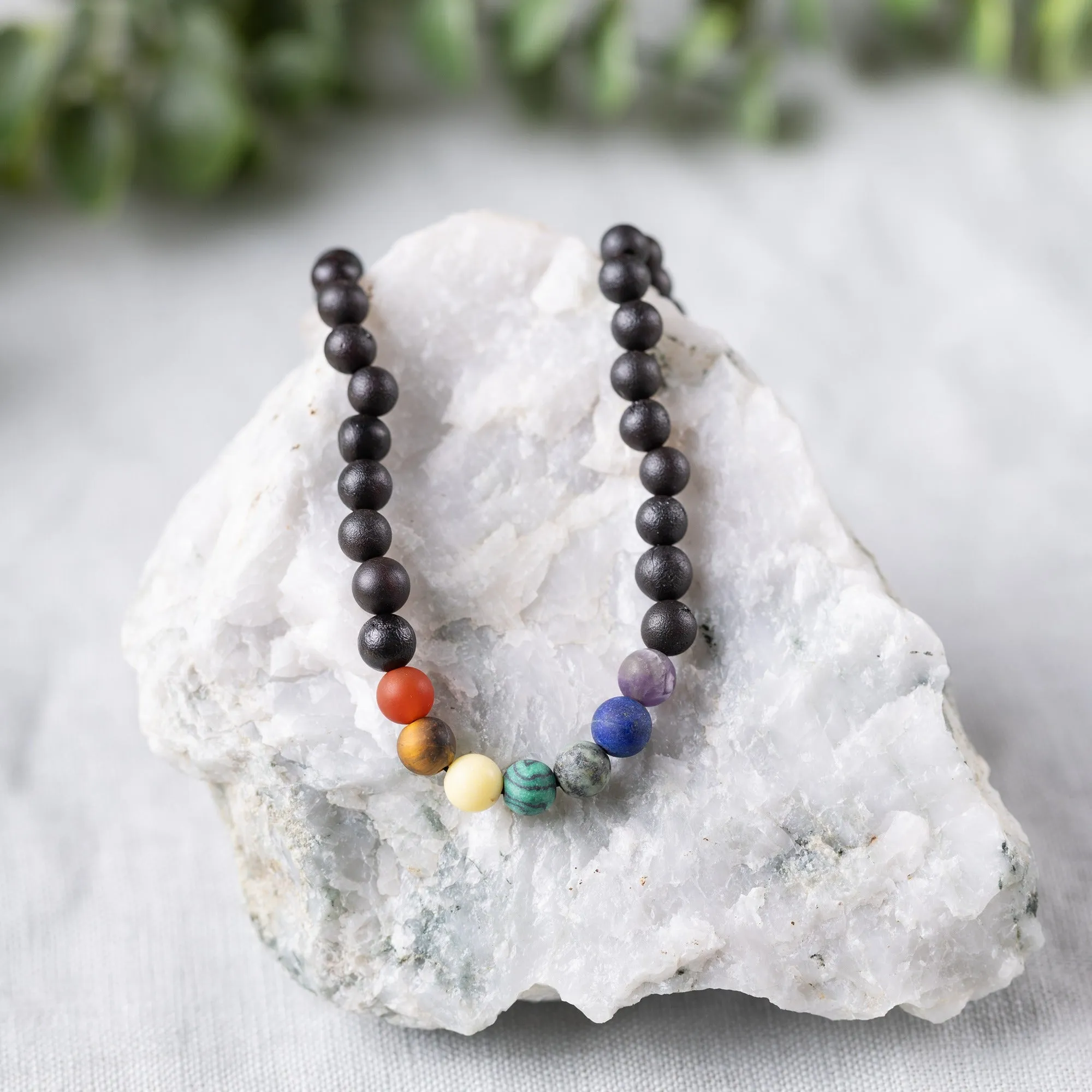 Adults | Rainbow Chakra   Raw Cherry Amber Necklace
