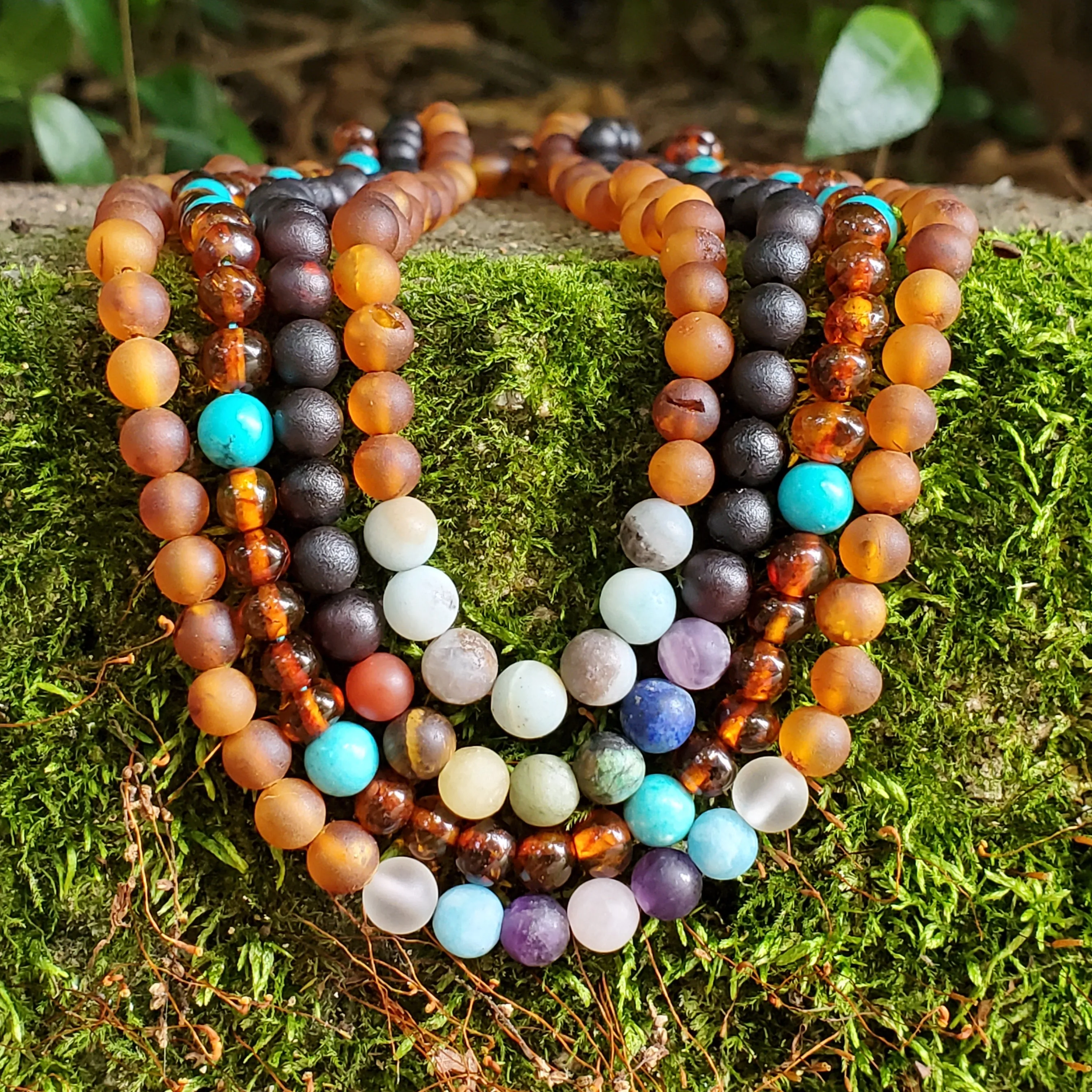 Adults | Rainbow Chakra   Raw Cherry Amber Necklace