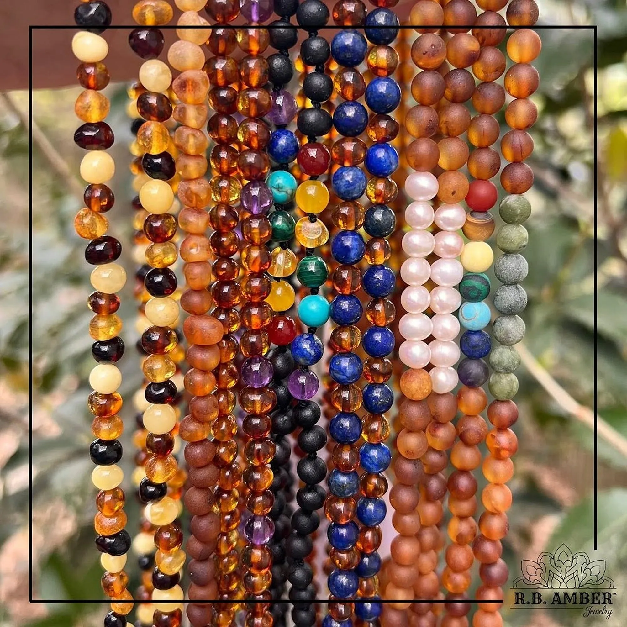 Adults | Rainbow Chakra   Raw Cherry Amber Necklace