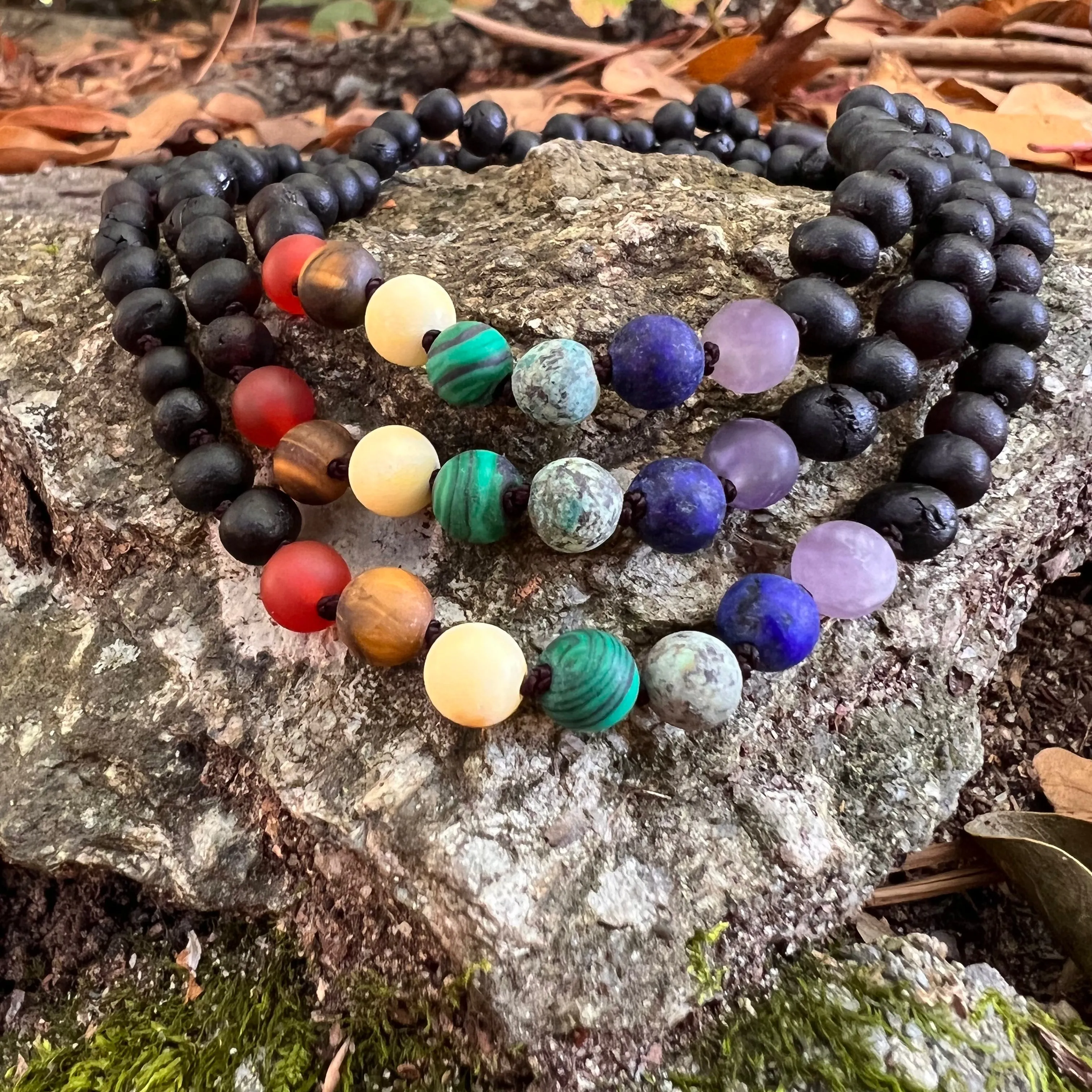 Adults | Rainbow Chakra   Raw Cherry Amber Necklace