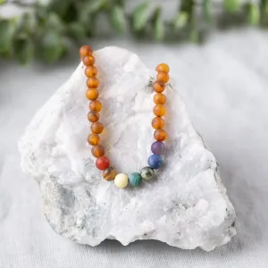 Adults | Rainbow Chakra   Raw Cognac Amber Necklace