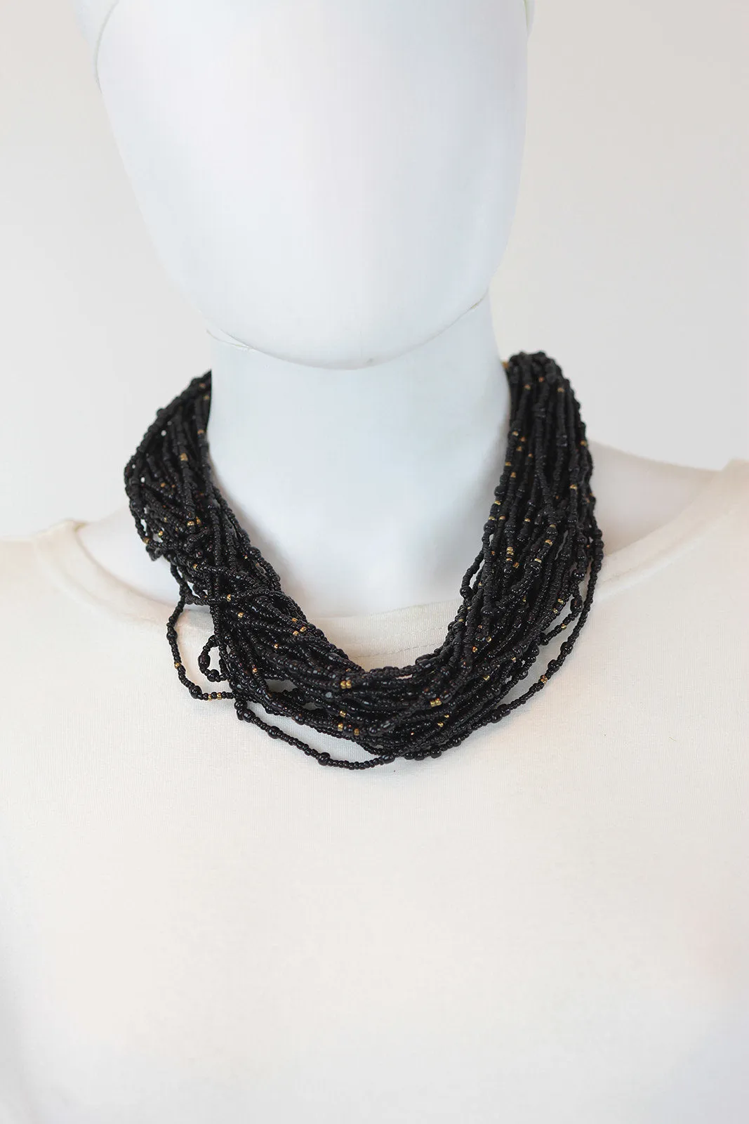 African Maasai Beaded Necklace-Black/Gold