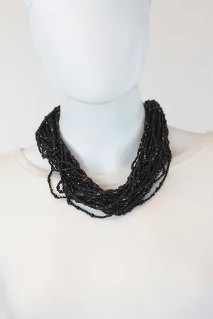 African Maasai Beaded Necklace-Black/Gold