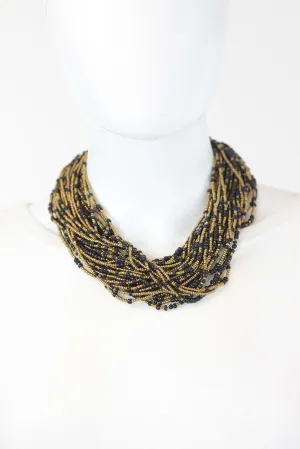 African Maasai Beaded Necklace-Gold/Black