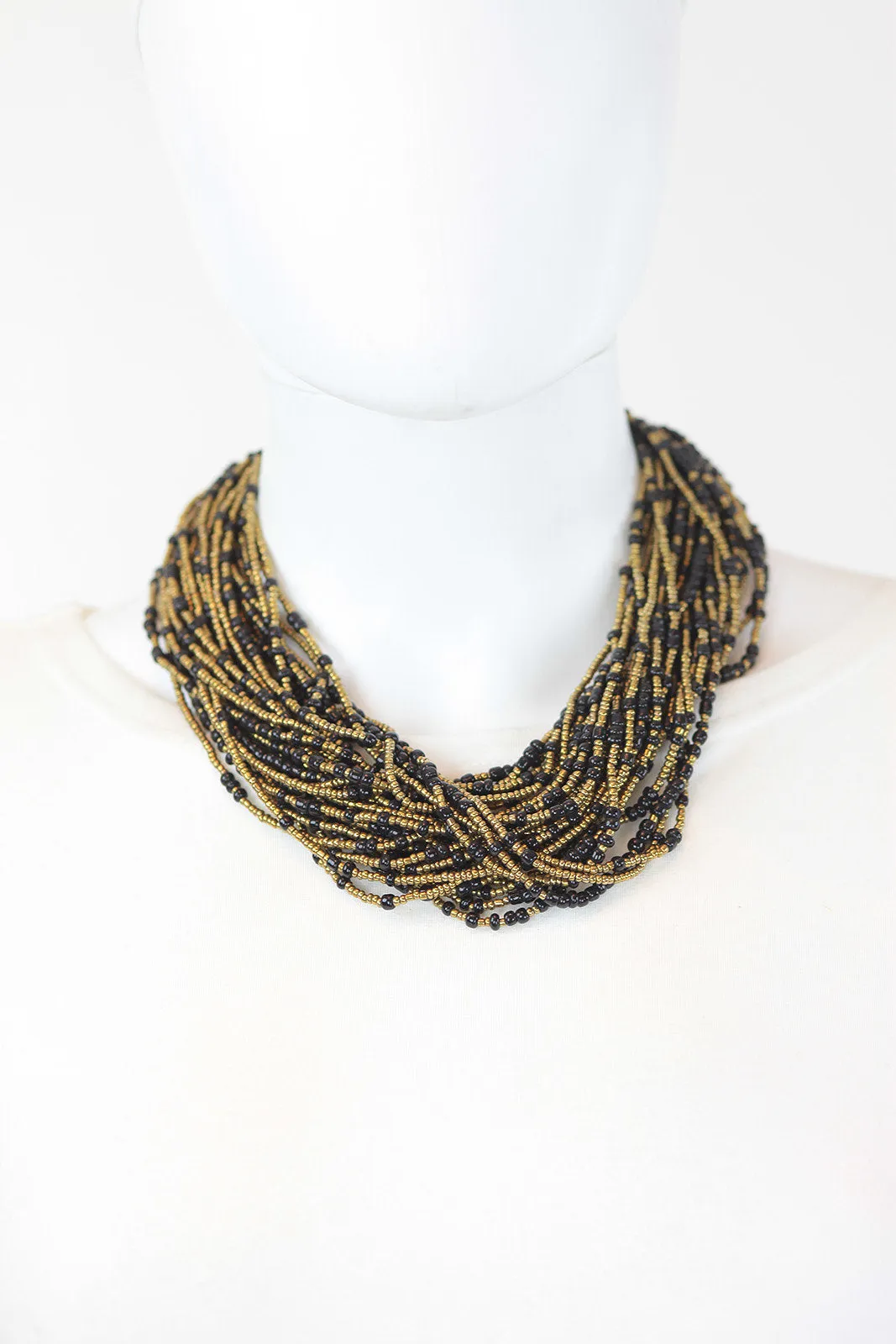 African Maasai Beaded Necklace-Gold/Black