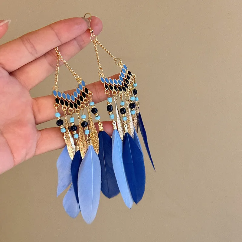 Alloy Rice Bead Dangle Earrings