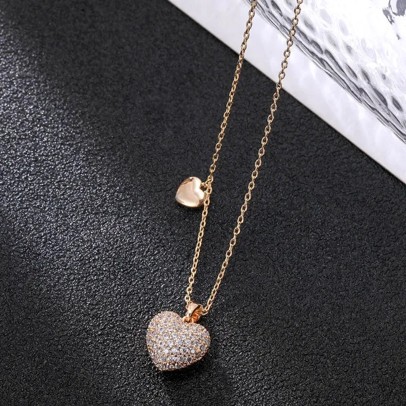 Alluring Zircon Embellished Love Heart Drop Earrings and Necklaces