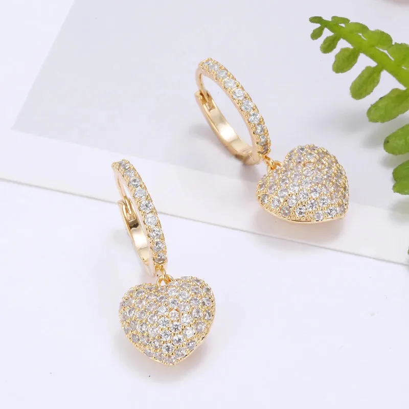 Alluring Zircon Embellished Love Heart Drop Earrings and Necklaces