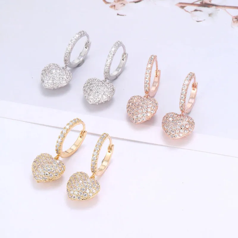 Alluring Zircon Embellished Love Heart Drop Earrings and Necklaces