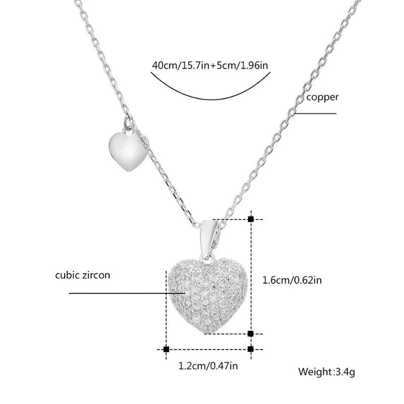 Alluring Zircon Embellished Love Heart Drop Earrings and Necklaces