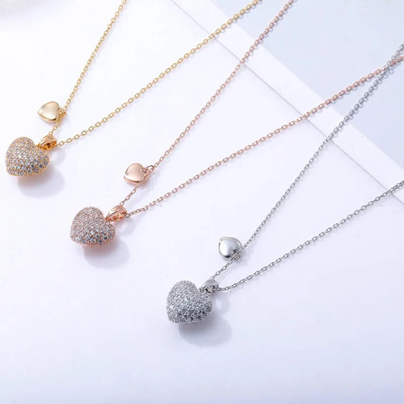 Alluring Zircon Embellished Love Heart Drop Earrings and Necklaces