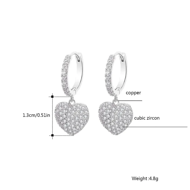 Alluring Zircon Embellished Love Heart Drop Earrings and Necklaces
