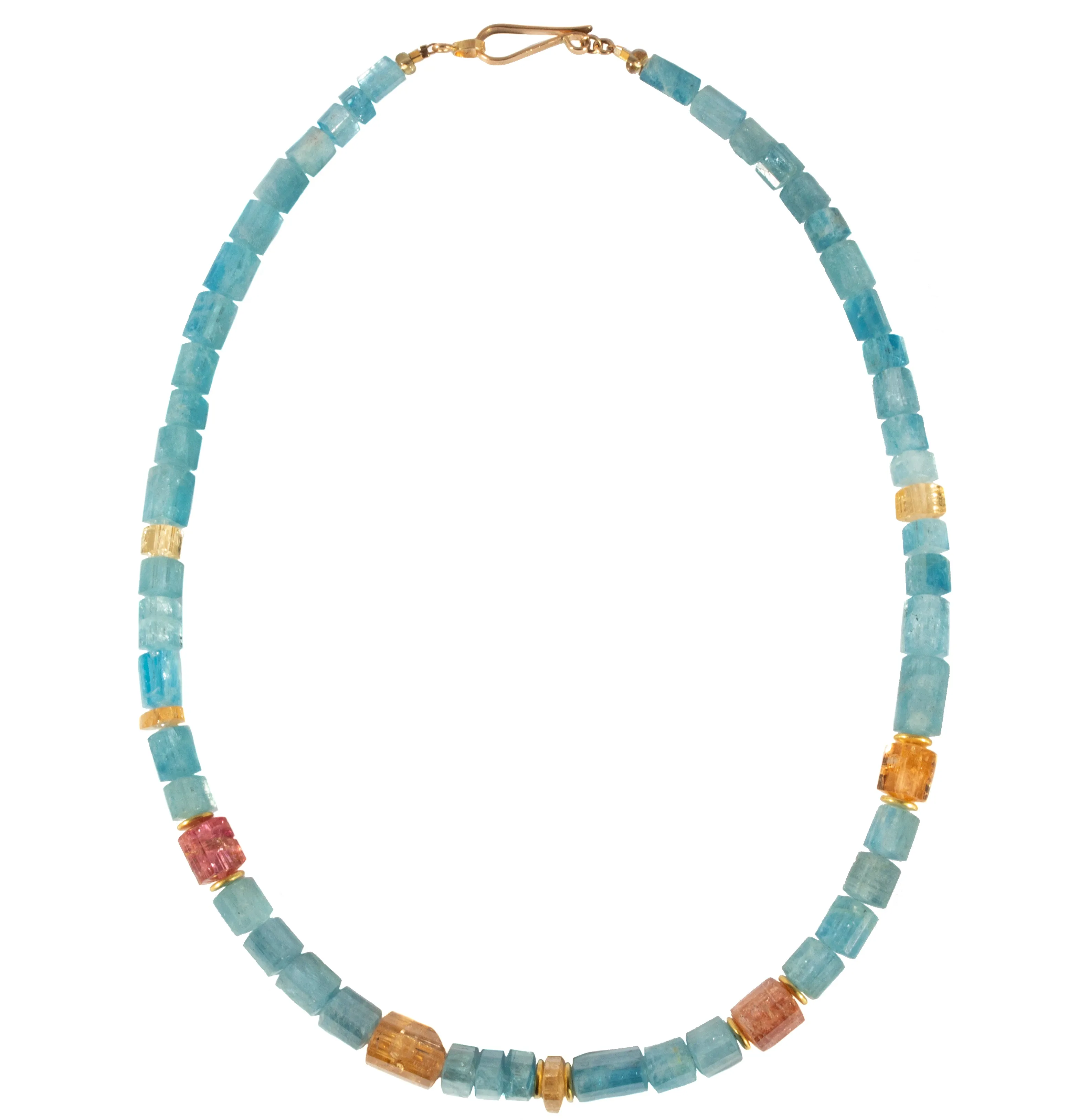 Aquamarine, Imperial Topaz & High Karat Gold Necklace