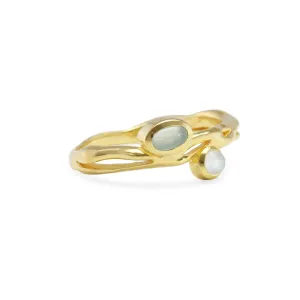 Banyan Aqua Chalcedony and Rainbow Moonstone Gold Ring