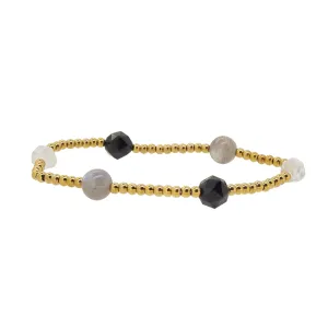 Black Spinel, Rainbow Moonstone, and Labradorite