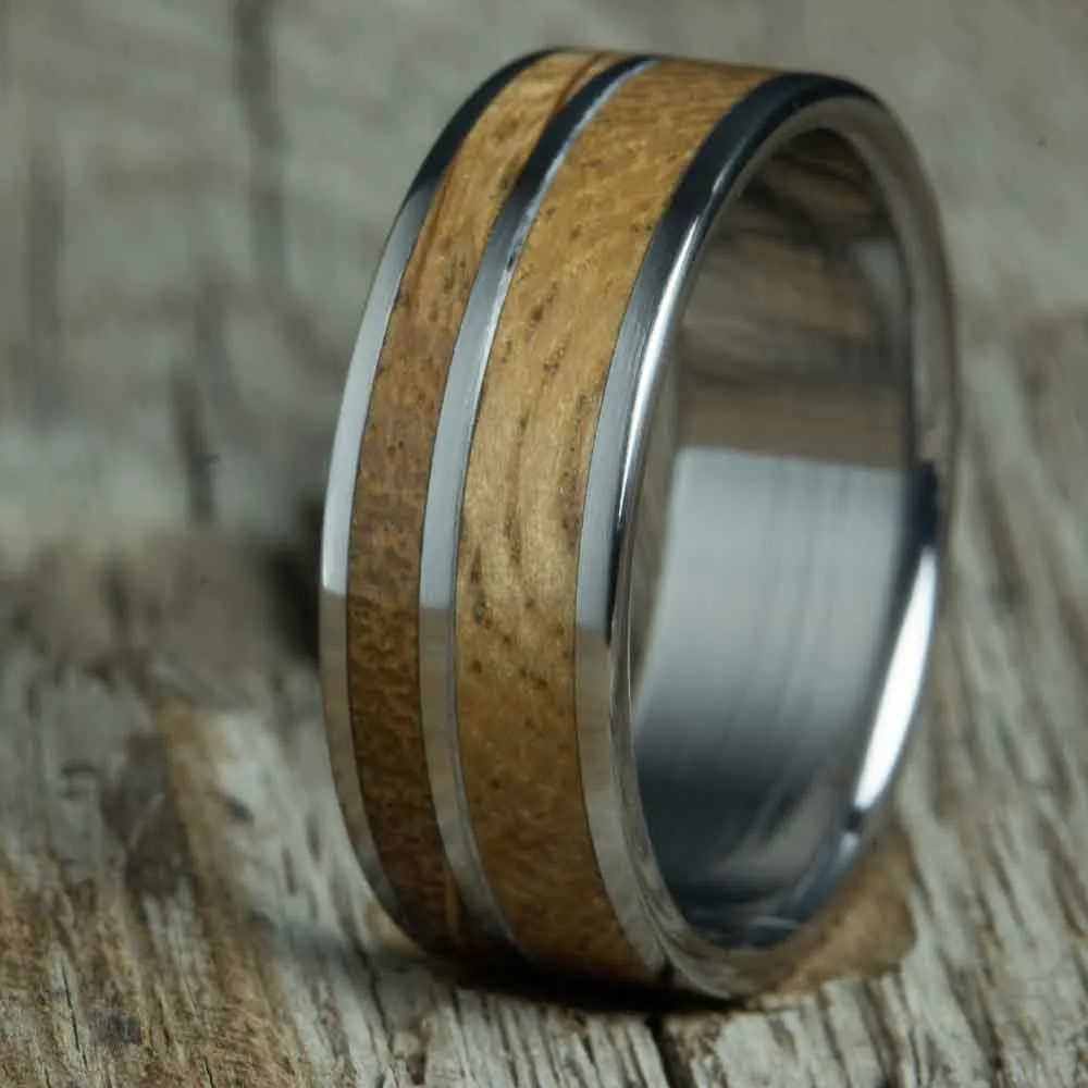 Bourbon barrel wood rings with titanium