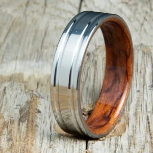 Bubinga bentwood ring with polished double groove 6mm titanium